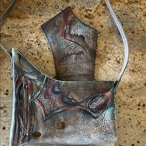 Jane Yoo vintage wearable art Unique Multicolor Leather Shoulder Bag